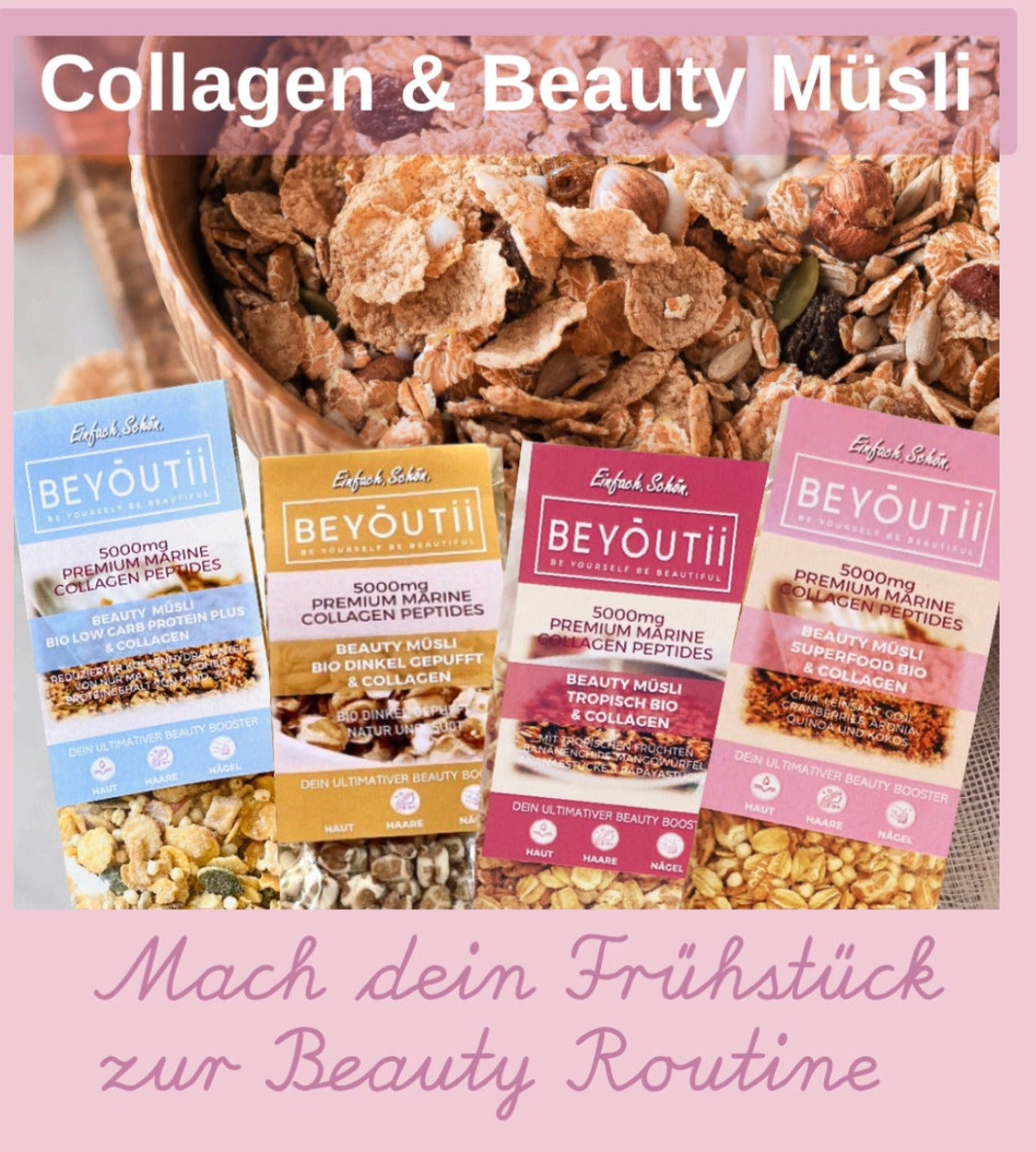 PROBIER PAKET BEYOUTii BIO Beauty Müsli 12 Portionen 4Sorten a 3Portionen